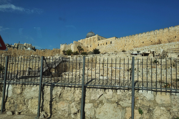 Al'Aqsa Mosque behind wall around old Jerusalem